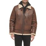 Calvin Klein Mens Faux Leather Jacket Men - Bomber Jacket With Shearling Lining, Shearling Lined Brown, XX-Large