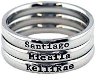 3mm Stackable Stainless Steel Personalized Custom Stacking Name Ring(s) - SANTIAGO