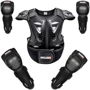 WOSAWE Equipement de Protection Moto pour Enfants, Protecteur de Le Dos et la Poitrine avec Coudières et Genouillères pour Vélo, Ski, Scooter, Planche à roulettes (BC205 Sets M)