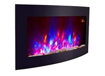 2018 New Large Wall Mounted Electric Fire Place Fireplace Heater with Black Curved Glass Screen Plasma Style 2000W MAX