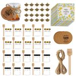 Loyaboho Mini Glass Honey Jars,1.5 oz 20 pack Honey jar with Wood Dipper, Gold Lids and Black Lids, Bee Pendants, Jutes,Mini jars Perfect for Baby Shower,Wedding Favors, Party Favors