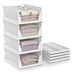 Stackable Closet Storage Baskets, 4 Packs Drawer Closet Organizers and Storage Containers Bins, Foldable Closet Shelf Drawers for Wardrobe Cupboard Kitchen Bathroom Office-4L