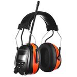 PROTEAR FM AM Bluetooth Radio Headphones, Electronic Noise Reduction Safety Ear Muffs Built-in Mic, Rechargeable Hearing Protection for Lawn Mower Work (Orange)