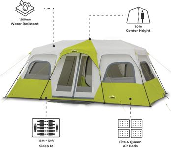 CORE 12-Person Instant Cabin Tent – Large 3-Room Family Pop Up, Fast Setup