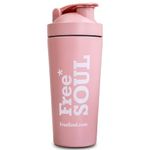 Free Soul Stainless Steel Protein Shaker Bottle 700ml in Pink - Metal Shaker BPA Free | No Plastic Smell | Leak Proof Design | Keep Shakes Chilled | In-Built Grill for Lump-Free Shakes | Wash by Hand