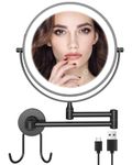 Wall Mounted Makeup Mirror with Lighting, 8 Inch Double Sided 1X/10X Magnifying Rechargeable Lighted Makeup Mirror with 3 Color Lights Dimmable 360 Swivel Extendable Arm LED Vanity Mirror