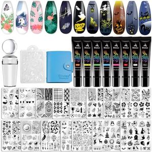 Biutee 15PCS Nail Art Stamping Plate 8 Nail Stamping Gel Polish Nail Stamping Kit Nail Stamper Scraper with Storage Bag, Lace Flower Butterfly Star Design Nail Stamp Template Kit for DIY Nail Art