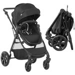 HOMCOM Baby Stroller Pushchair 2 in 1 Lightweight Travel Pram Buggy Foldable with Reversible Seat, Fully Reclining Backrest, from 0 to 3 Years, 0 to15kg, Black