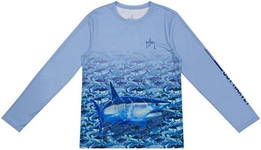 Guy Harvey Boy's Long Sleeve Performance Shirt with 30+ UPF Sun Protection, Light Blue/Shark, X-Large