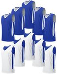 10 Pack Youth Boys Reversible Mesh Performance Athletic Basketball Jerseys Blank Team Uniforms for Sports Scrimmage Bulk, Blue / White (10-pack), Small