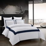 OSVINO Hotel Duvet Cover Set 3Pcs Microfiber Simple Line Style Bedding Set Ultra Soft Quilt Cover Set with Pillowcases, Navy, Double