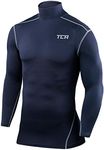 TCA Men Long Sleeve Compression Shirt, Athletic Workout Sports Undershirt Base Layer Top - Navy, XXL