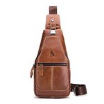 pundarika Genuine Leather Men's Chest Bag Leather sling bag Crossbody Bag Outdoor Shoulder Bag Sports Casual Bag Travel Handbag - Brown