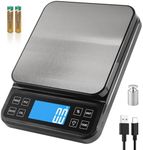 BOMATA Large Kitchen Scale with 0.1g High Precision, Capacity 5kg, Bakery Scale with% Percentage Function, USB Rechargeable, Full-View Angle LCD with Backlight, Stainless Steel Pan