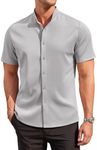 COOFANDY Mens Dress Shirts Stretch Athletic Fit Short Sleeve Button Down Shirts Wrinkle Free Light Grey