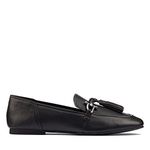 Clarks Women Pure2 Tassel Black Leather Loafers, Size_8