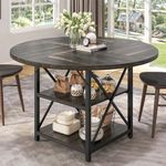 DWVO Round Dining Table 47.27" Large Dining Room Table for 4-6 Circle Kitchen Table with 2 Storage Shelf and Heavy Duty Metal Legs Farmhouse Dinner Table for Home Apartment, Dark Oak