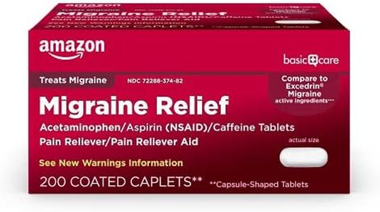 Amazon Basic Care Migraine Relief Acetaminophen, Aspirin (NSAID) and Caffeine Tablets, Pain Reliever/Pain Reliever Aid, 200 Count