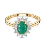 GOLDHARTZ Emerald May Birthstone Princess Diana Inspired Halo Ring in 18K Yellow Gold Vermeil Overlay Sterling Silver for Women | 12 Birthstones | Royal Radiance (GH0174E-Emerald Ring_15)