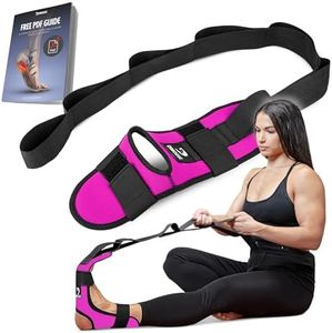 DMoose Fitness Foot & Calf Stretcher with Adjustable Padded Stretching Strap for Plantar Fasciitis, Hamstring, Heel Spurs and Achilles Tendonitis Relief - Yoga Leg Stretch Strap (Viva Megenta)