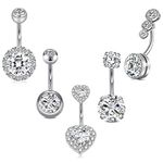 Incaton 14G Belly Button Rings, Stainless Steel Heart Diamond 6mm/10mm Bar Belly Rings For Women, Hypoallergenic Short Bar Navel Piercings, Metal, cubic zirconia