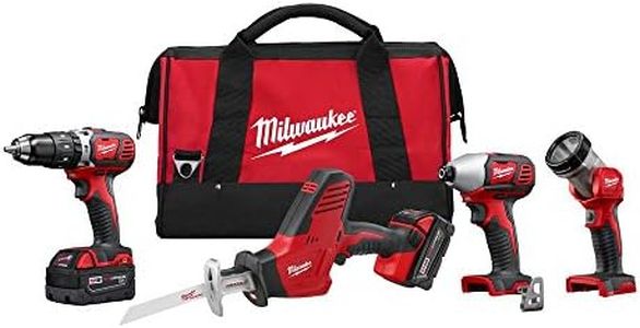 Milwaukee 2695-24 M18 18V Cordless Power Tool Combo Kit with Hammer Drill, Impact Driver, Reciprocating Saw, and Work Light (2 Batteries, Charger, and Tool Case Included)