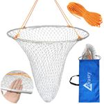 Drasry High Load-Bearing Aluminum Ring Bridge and Pier Fishing Net Landing Net Foldable Drop Net for Saltwater Freshwater Pier Fishing Baskets Net Collapsible with 49.2 FT Rope （31.5 * 31.5 * 41 in）