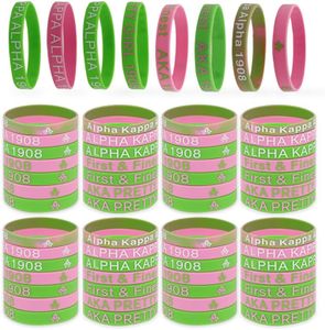 56 Pieces AKA Bracelet - AKA Sorority Gifts For Women - AKA Gadgets For Alpha Kappa Alpha - AKA Silicone Bracelet Charms Paraphernalia Wristbands - Salmon Pink And Apple Green