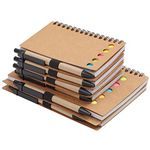 6PCS Lined Spiral Notebook Kraft Paper Cover Notepad with Pen in Holder, Memo Notebook with Sticky Notes Colored Index Tabs Notebook Pen Tab for Adult, Kids, Home, Office, School