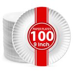 Paper Plates - [100-Pack] - (9-Inch Round) - Lightweight Uncoated 9 Inch Disposable Paper Plates - for Crafts, Events, Projects, Dry Foods & General Use