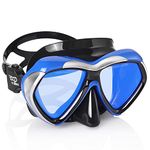 Adult Scuba Diving Mask, Anti-Fog Dive Mask, Anti-Leak Tempered Glass Swim Goggles with Nose Cover, Professional Snorkeling Gear for Snorkeling Freediving Swimming Spearfishing (Blue Lens)