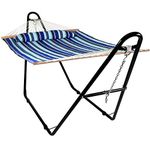 Sunnydaze Double Quilted Fabric Hammock with Universal Steel Stand - 450-Pound Capacity - Black Stand - Catalina Beach