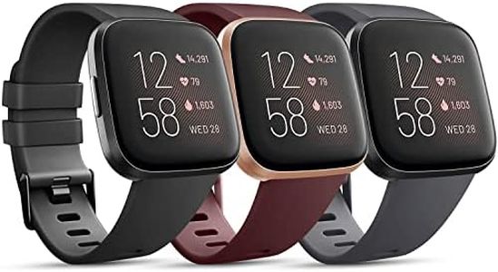 Pack 3 Straps Compatible with Fitbit Versa 2 Staps/Fitbit Versa Lite Strap/Fitbit Versa Strap for Women Men, Silicone Sport Classic Replacement Compatible with Fitbit Versa 2 (S, Black/Gray/Red)