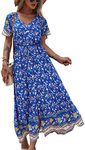 TEMOFON Women's Dresses Summer Bohemian Casual Short Sleeve Floral Print Maxi Dress S-2XL, 3146-blue, Small