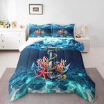 Castle Fairy Nautical Anchor Comforter Set,Undersea Light Water Ripple Bedding Set Kids Teens Modern Decor,Ocean Creature Starfish Coral Comforter with 1 Pillowcase for All Seasons,Twin