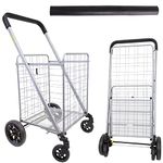 dbest products Cruiser Deluxe 2 Germ Guard Bundle Shopping Cart Handle Grocery Rolling Folding Laundry Basket on Wheels Foldable Utility Trolley Compact Lightweight Collapsible, Silver