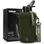 2.2L Half Gallon Water Bottles with Straw and Storage Sleeve -BPA Free Water Jug-Large Water Bottle-Big Water Bottle-Insulated Gym Water Bottle-Sports Water Bottles with Handle,2.2 Liter,Army Green