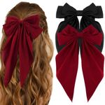 2pcs, Long Tail French hair Bows for Women Girl, Satin Silky Bow Hair Barrette,Black Burgundy Red Bow Hair Accessories for Birthday/Party/Show/Christmas (Red and Black)