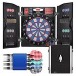 WIN.MAX Electronic Dart Board Cabinet Set, Soft Tip Darts Board with LED Electronic Scoreboard for Darts, up to 16 Players, 38 Games and 211 Variations, 12 Darts Included (Silver)