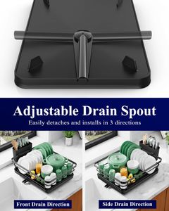 Kitsure Large Dish Drainer Rack – Black, Countertop Drying Organizer