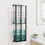 Towel Racks for Bathroom, Wall Mounted Towel Holder, 2 Tier Towel Rack with Shelf, Heavy Duty Bath Towel Holder, Black, 26 x 5.9 x 8.9 Inches