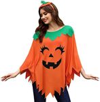 Women's Halloween Adult Cosplay Poncho Costume Pumpkin Funny Cape with Headband