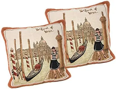 DaDa Bedding Set of 2-Pieces Postcard of Venice Tapestry Throw Pillows - European Travel Italy Elegant Novelty Woven Square Decorative Accent Cushion Covers with Inserts - 18" x 18"