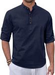 Zombom Men's Kurta || Chinese Collar Long Sleeves || Straight Hip Length Kurtas || Short Kurta for Men || for Festival || Function || Occasion Wear Fancy Kurta Navy Blue