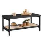 VASAGLE 2-Tier Coffee Table for Living Room, Living Room Table Rectangular Center Table, with PVC Rattan Storage Shelf, Rounded Corners, Easy Assembly, Boho Style, Ash Black ULCT240B21