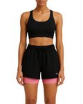 HOUSE OF FUSION Sports Shorts for Women Running Gym Workout – Dry Fit Quick Dry Double Layer Inner Compression with Pockets | Breathable Lightweight Athletic Wear (in, Alpha, L, Black Pink)