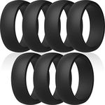 ThunderFit Mens Silicone Rings Wedding Bands - Classic & Middle Line - 7 Rings (7 Black Rings, 10.5-11 (20.6mm))