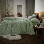 GC GAVENO CAVAILIA Teddy Bear Fleece Plain Single Quilt Cover Set - Soft Thermal Warm & Cosy Fluffy Single Bedding Set - Sage Green - 137cm x 200cm