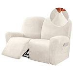 BellaHills 6-Pieces Recliner 2 Seater Covers Velvet Stretch Reclining Couch Covers for 2 Cushion Sofa Slipcovers Furniture Covers Form Fit Customized Style Thick Soft Washable, Ivory