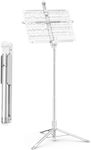 KraftGeek 66" Capsule Music Stand for Sheet Music, Portable and Folding Music Stand for Musicians and Instrument Players, Adjustable Music Tray with Page Holder Clips, No Assembly Required